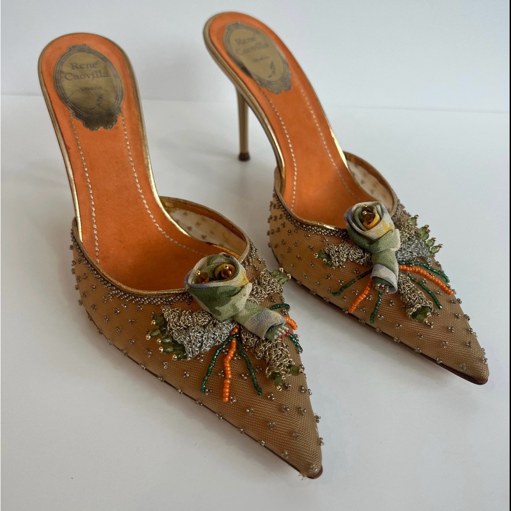 Rene Caovilla Beaded Embellished Pointed Toe Heels
